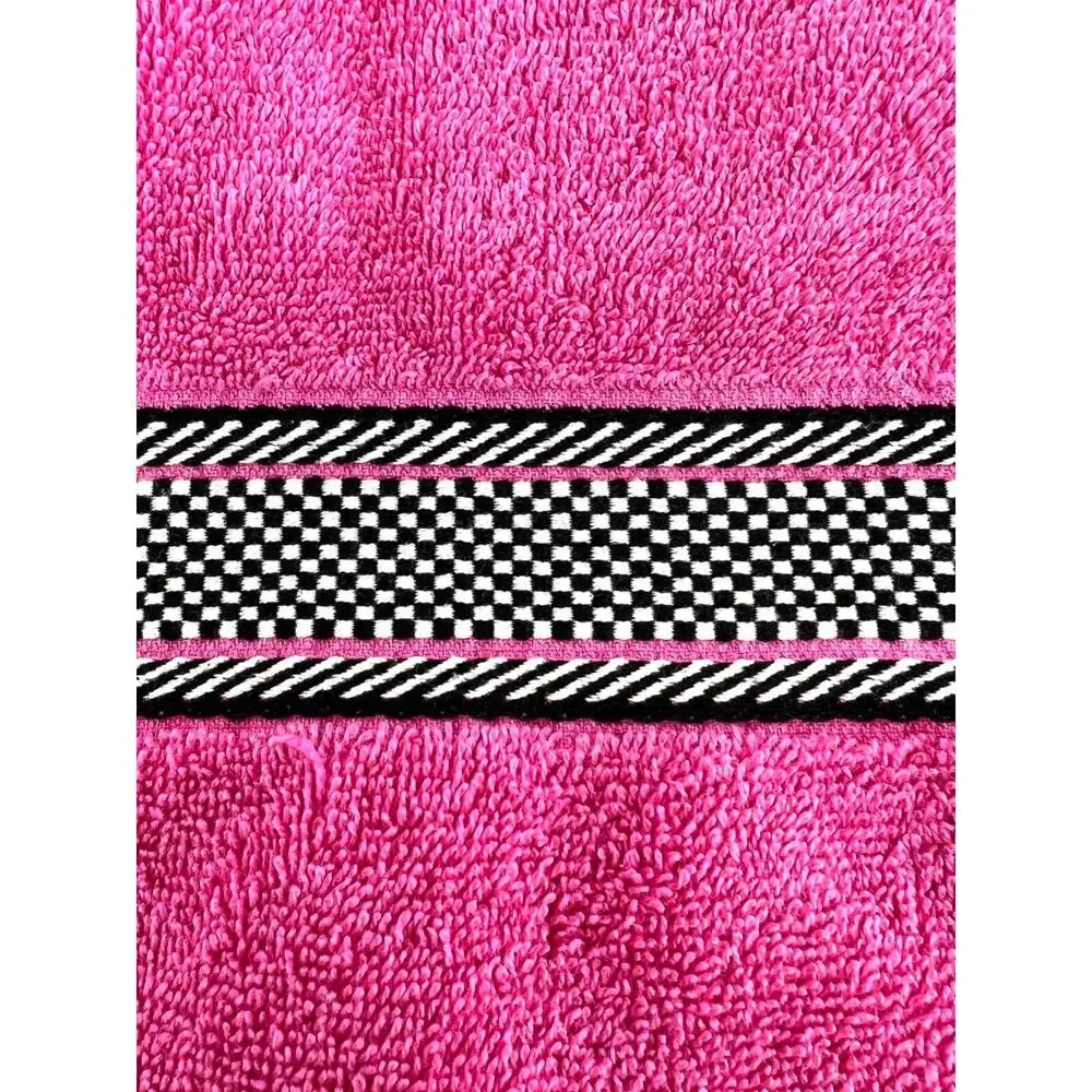 Vintage Stevens Bath Towel Hot Pink with Black Checkered Trim